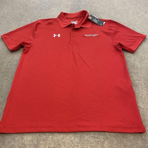 Under Armour Polo Shirt Mens Large Red 3rd‎ Party Business Logo Golf Casual - Picture 1 of 11